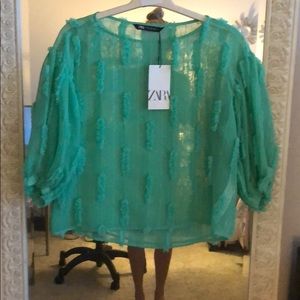 Zara XS textured blouse mint